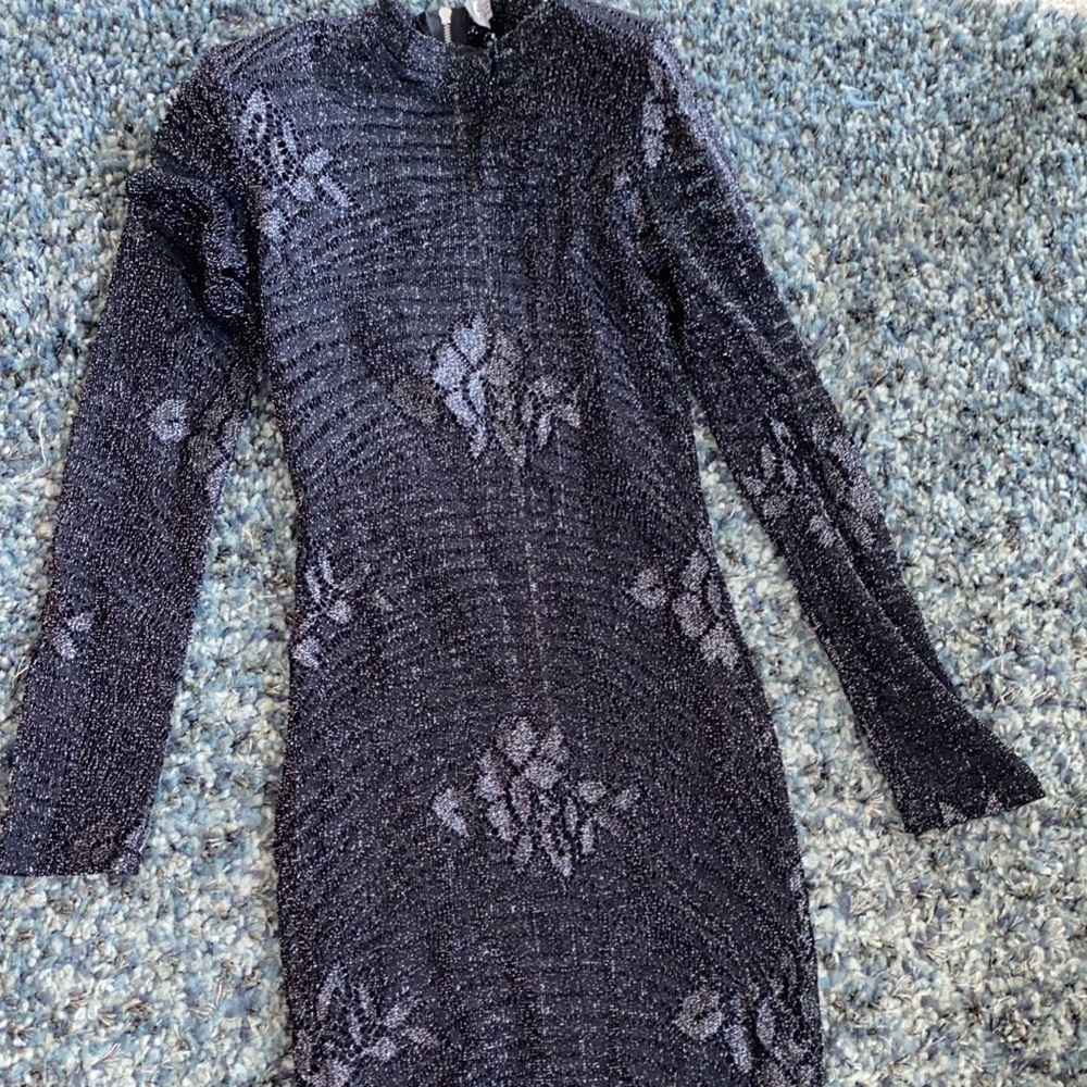 Sexy mesh floral black midi dress